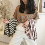 Zingj 2024 New Striped Short-Sleeved T-Shirt Korean Version Bottom Shirt Women's Student Top Women's