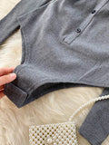 Slash Neck Long Sleeve Bodysuit Autumn 2023 Single Breasted Playsuit Red/Gray/Black Sexy Knitted Rompers New Fashion