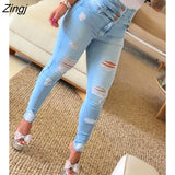 New Streetwear Womens Clothing High Waist Button Ripped Tight Jeans Fashion Casual Bodycon Trousers Skinny Denim Long