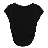 Zingj Desire Wind V-Neck Short-Sleeved T-Shirt Women's Wear 2024 Summer New Slim Show Thin Design Sense Students Pure Color Jacket