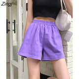 Women Summer High Elastic Waist Lovely Girls Korean Style Students Streetwear All-match Pure Simple Leisure Lady
