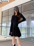 A-Line Knitted Dress Full Sleeve Solid Ladies Sweater Vestidos 2022 Autumn Women Mini