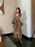 Xixi 13 Line 2025 Autumn White Standard Temperament Pure Color Knitted Dress Showing Thin High Waist Long Dress