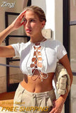 Women Short Sleeve Tops Summer Casual Solid Color Bandage Cutout Crop Basic T-shirts for Party Y2K