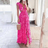 Zingj 2023 New Summer Fashion Print Lace Pleated Sleeve Dress-Outfit