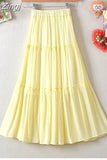 Style Casual Women Summer Skirt 2023 Solid White Black Elastic Waist Girls All-Match A-Line Beach Midi
