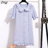 Sleeve Dresses Women Preppy Style Lovely Plaid Mini Club Ruffles Chic Design Female Korean Vacation College Maiden