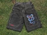 Pocket Embroidered Letter Print Jeans Men's Shorts Summer Vintage Super Wide-Legged