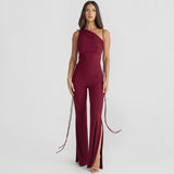 Zingj Summer Women's Wear Personality Street Back Pleated Slit Slim Strap Jumpsuit