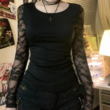 Mesh Splicing Long-Sleeved T-Shirt Hottie Slime Sexy Perspective Inside The Bottom Top
