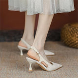 Women 2025 Summer New French Sharp Tip Fine Heel Single Shoes With Temperament Bao Head Hollow