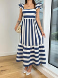 Zingj Summer New Women's Dress Comfortable And Elegant One-Word Collar Striped Slip Dress
