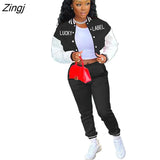 Label Two Piece Set Tracksuit Women Top+Pant Suits Button Jacket Sweatshirt with Pockets Women Sets Femme