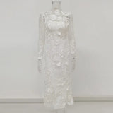 Elegant Style Slim Dress 2025 Summer New Collage Embroidery Design Color High-Waist Long Dress Dress
