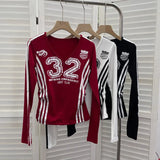 Shooting Sports Wind Crash Color Print Semi-Zip V-Neck Long-Sleeved T-Shirt With Thin Velvet Bottom Short Top