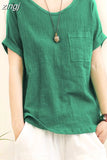 Loose Cotton Linen Blouse M-4XL Women 2023Summer Shirts Casual Short Sleeve O Neck Solid Shirt Lady Basic Tops New