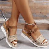 Grass Weaping Hemp Rope Slopes And Light Sandals Women Thick-Spoe With Buckle Beach Cool
