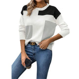 Shirt Splicing Colliding Color Sweater Loose Leisure Collar Collar Top