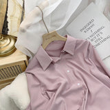 Lady Shirt Spring And Autumn New Korean Version Of Loose Simple Plain Color Bhism Color Feeling Long-Sleeved