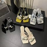 Clip Toe Cool Slippers 2025 Summer New External Wear High Heels Fashion Coarse Square Women's