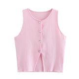Women's New Fashion Pure Color Round Neck Loose Casual Flat Needle Sleeveless Short