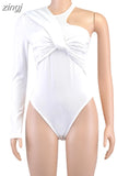 Slim High Waist Irregular Bodysuit Sexy Backless Twist Bodysuits Streetwear One Shoulder Long Sleeve Tops Club Party