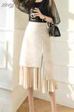 Women's Skirts High Waist Beading Girl's Mid-calf Skirt Solid Skirts for Women Vintage Fashion 2023 Summer Pleated Women