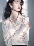 Year's Popular White Long-Sleeved Verted Shirt Women 2025 Spring New High-End French Temperament Professional