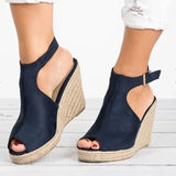 Summer Summer Thick Bottom Slope And Fish Mouth Sandals Women Word Buckle Velvet Casual Slope Fashion Shoes