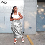 Casual Baggy Loose Size Cargo Skirts Womens Big Pockets Streetwear Pencil High Waist Long Maxi