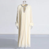 Famous Wind Loose Meat Shading Dress 2025 Summer New Water Drill Ostrich Hair Design Long Dress Dress