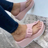 Slippers Women's New Large Beach Shoes Loose Cake And Leisure Low Help Clip Pink