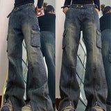 Zip Up Cargo Pocket Straight Leg Washed JeansOutfit