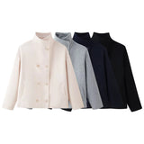 Women's Clothing INS Burst Double Buckle Solid Color This Sub-Quilt Collar Loose This