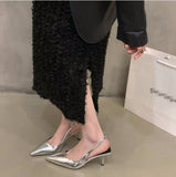 And Summer 2025 New Temperament Heel Shoes High Heel Silver Bao Head Behind The Fine And Solid-Colored Sandals