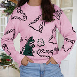 Autumn And Winter Sweater Women's Loose Long-Sleeved Round-Neck Cartoon Dinosaur Knitted