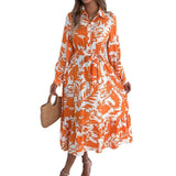 Shooting 2025 Spring And Summer Leisure Flowers Long Sleeve Shirt Skirt Lotus Leafy Dress Women's