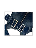Women's Summer Denim Two Piece Set Suit Zipper Short Sleeve Strapless Crop Top Mini Skirt Shorts Y2k Vintage Streetwear