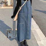 Dresses Women Denim Loose Young Street Wear Popular Ankle-length Spring Autumn Simple Leisure Harajuku Square