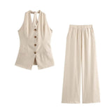 Fragrant Cotton Lint Neck Vest Set Of Women's Summer With Light Luxury High-End Trousers Two