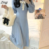 Sleeve Dresses Women Cute Sweet Fashion Tender Mini Knitting Autumn Casual Ulzzang Preppy Girls Chic Daily Clothing