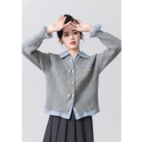 Two POLO-Necked Sweater Women's Spring And Autumn 2025 Spring And Autumn New College Style Splicing Knitted Cardigan Women's