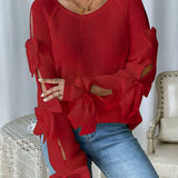 Autumn New French Round-Neck Bow Decorated Long-Sleeved Loose Knitted Jacket Sweater