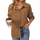Zingj New Flip Pocket Collar Button Solid Color Patchwork Shirt Coat-Outfit