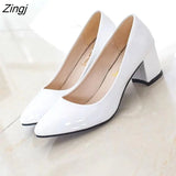 New Women Pumps Black High heels 6cm Lady Patent leather Thick with Autumn Pointed Single Shoes Female Sandals Big
