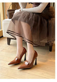 New Retro Pointed Sister Temperament Single-Shoe Women Black Commuting Fine Leather French High Heels