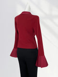 Zingj Port Wind Tip Collar Long Sleeve Shirt Women's Horn Sleeves Early Spring French Atmosphere Top Horseshoe Sleeve Black