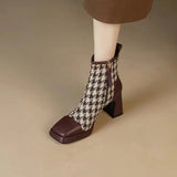/ Winter 2025 New Fashion Square Head Stitching Thick Heel Martin Boots