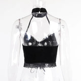 Dark Lace Lace Suede Sling Neck Top 2023 Winter Sexy