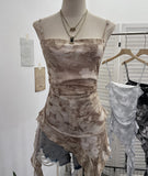Sling Sleeve Vest Women Wearing Slimming Net Yarn Irregular Ribbon Sleeveless Top